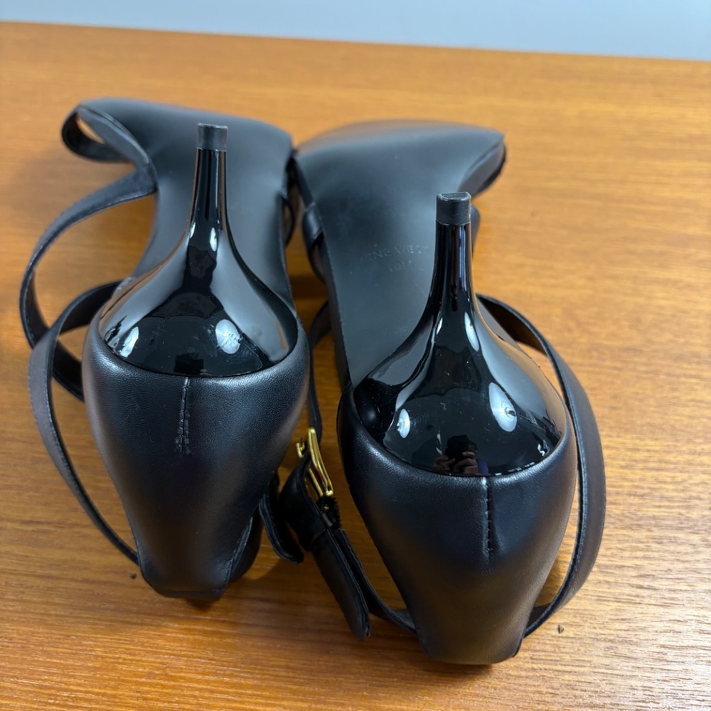 NWOT Nine West Black Leather Strappy Heeled Sandals - Picture 8 of 11